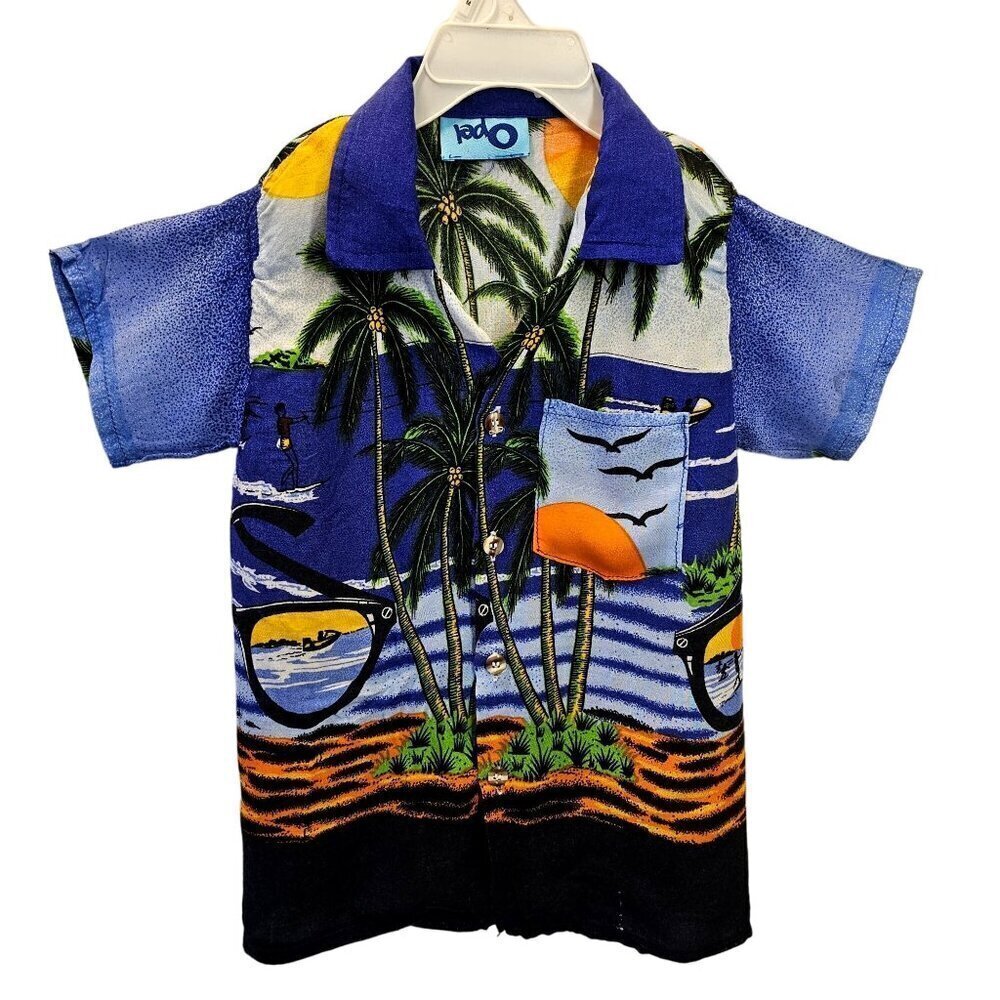Opel Baby Boy Hawaiian Shirt 2T Button-Up Sunset Palms Beach Design Soft Rayon